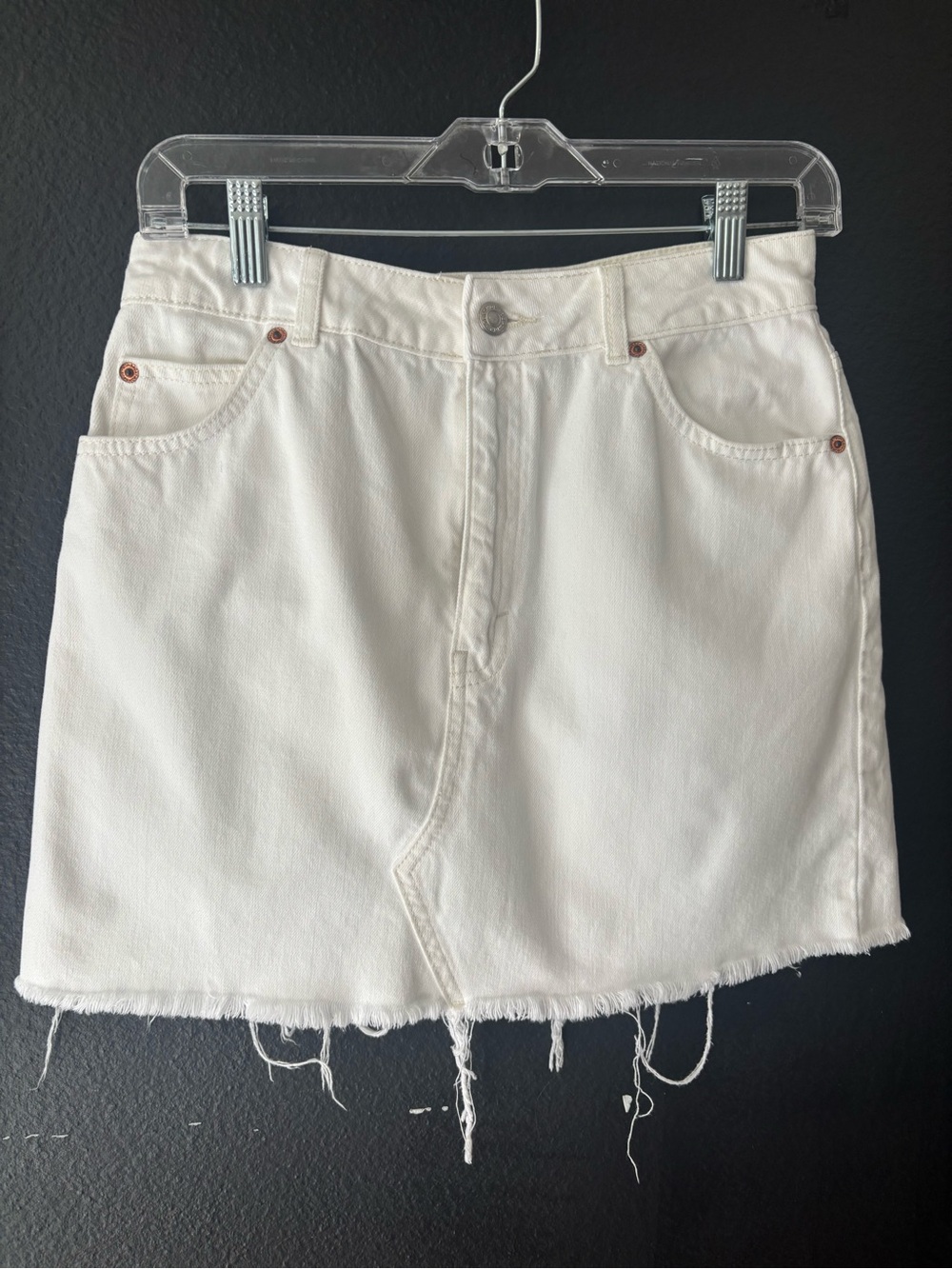 Women's White Denim TOPSHOP Mini Skirt - Classic Frayed Hem